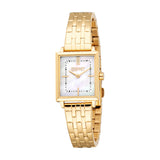 Gold-toned Esprit women's watch with a rectangular case, link bracelet, and iridescent mother-of-pearl dial.