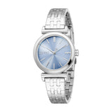 Silver-toned Esprit women's watch with a round case, light blue sunray dial, baton markers, and a metallic link bracelet.