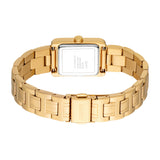 Gold-toned rectangular watch with a metal link bracelet. The back of the case is visible, along with the 'ESPRIT' engraved fo