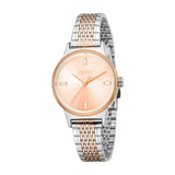 Esprit women's watch with a silver-toned and rose-gold-toned link bracelet and a peach sunray dial.