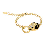 Gold-toned Just Cavalli fashion bracelet with a black and crystal-embellished faceted snake head charm.