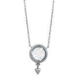 Silver-toned fashion necklace with a circular pendant featuring a white tiger head, light blue stones, and a clear stone-stud