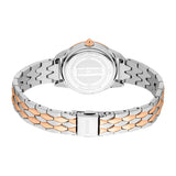 Women's watch with a silver-toned case and a rose gold-toned crown. The bracelet has alternating silver-toned and rose gold-t