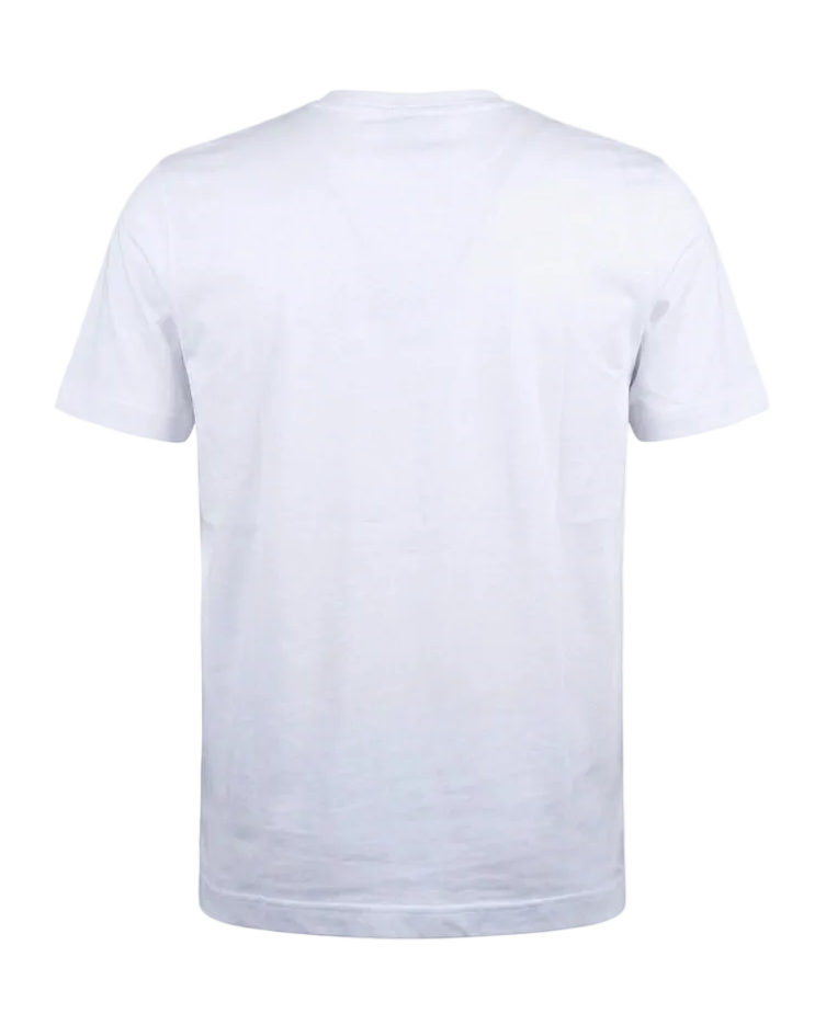 Back view of a plain white short-sleeved t-shirt with a crew neck.