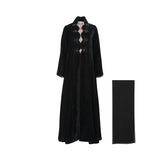 Front view of Lamar LB244 Black Abaya featuring scalloped edges and black beadwork detailing.