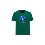 Dark green short-sleeved t-shirt with a front graphic of a polo player on a horse, 'LA MARTINA POLO CLUB' text, and blue slee