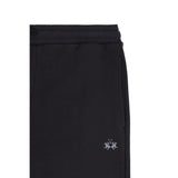 Black jogging pants with a ribbed elastic drawstring waist. A small grey embroidered polo player logo is on the left thigh.
