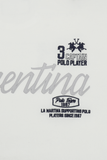 Optic white sweatshirt with dark blue embroidered "3 CAPTAIN POLO PLAYER" logo, light gray "entina" script, and "Polo Team 19