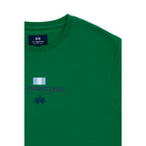 Green short-sleeved crew neck t-shirt with a light blue and white striped flag, 'MARTINA BUENOS AIRES' text, and polo player
