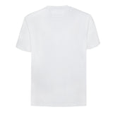 Optic white short-sleeved crew neck t-shirt, back view. Smooth fabric, with a small, light-colored label at the inner neck.