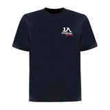 Navy blue short-sleeved crew neck t-shirt with a white 'LA MARTINA' logo and a red, white, and blue stripe on the left chest.