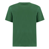 Plain green short-sleeve t-shirt with a ribbed crew neck, made from a knit fabric.