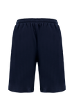 Navy blue soft fabric Bermuda shorts with an elasticated waistband and a relaxed fit.