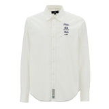 Optic white long-sleeve button-up shirt with blue 'England polo player' embroidery and polo players on the right chest.