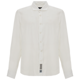 Optic white long-sleeved button-front shirt with a classic collar, buttoned cuffs, and an embroidered chest emblem.