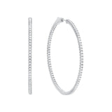 Pair of large silver-toned hoop earrings, entirely adorned with clear pave-set cubic zirconia stones.