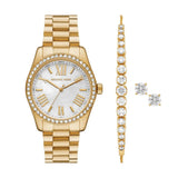 Michael Kors Lexington Ladies Three-Hand Gold Stainless Steel Watch and Jewellery Gift Set