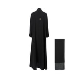Full-length back view of the Nero 52 abaya showing the solid black finish and fluid drape.