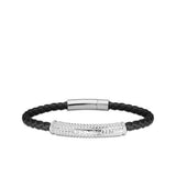 Black braided leather bracelet with a shiny silver-toned textured bar featuring the 'POLICE' logo and a silver-toned magnetic