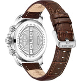 Police Mensor Gents Grey Dial Silver Stainless Steel Case Brown Leather Strap Watch