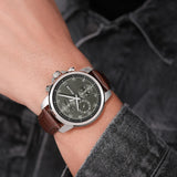 Police Mensor Gents Grey Dial Silver Stainless Steel Case Brown Leather Strap Watch