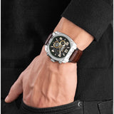 Police Norwood Gents Black Dial Silver Stainless Steel Case Brown Leather Strap Watch