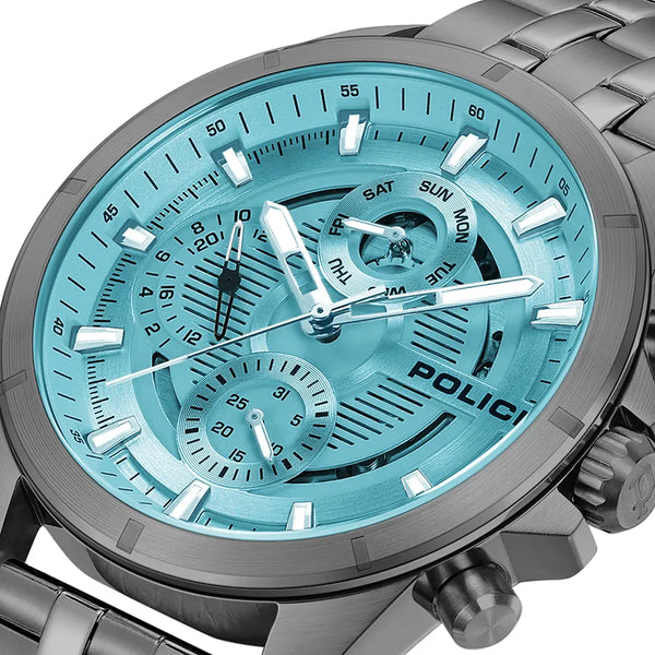 Police Malawi Gents Blue Dial Stainless Steel IP Gun Watch – Blue Salon