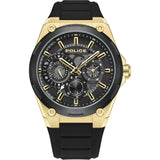Police Salkantay Gents Black Dial Gold-Tone Stainless Steel Watch with Rubber Strap