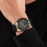 Police Salkantay Gents Black Dial Gold-Tone Stainless Steel Watch with Rubber Strap