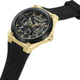 Police Salkantay Gents Black Dial Gold-Tone Stainless Steel Watch with Rubber Strap