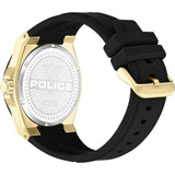Police Salkantay Gents Black Dial Gold-Tone Stainless Steel Watch with Rubber Strap