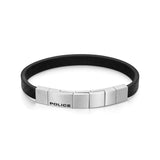 Police Rotator Men's Black & Carbon Fiber Reversible Leather Bracelet