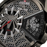 Macro shot of the intricate 3D spider-web overlay and skeletonized movement details.