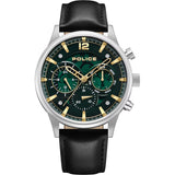 Police Urban Gents Watch with Green Semi-Transparent Dial and Black Leather Strap