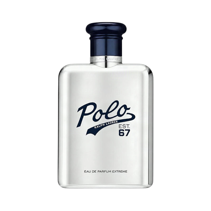 Ralph Lauren Polo 67 Eau de Parfum Extreme in a clear glass bottle with dark blue cap and silver-toned collar.