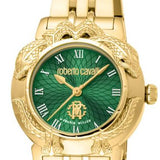 Roberto Cavalli by Franck Muller Ladies Green Dial Gold-Tone Snake Embellished Watch