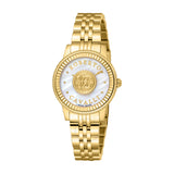 Roberto Cavalli Ladies White MOP Dial Stainless Steel Gold Plated Watch