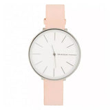 Skagen Karolina Ladies White Dial Silver Case Pink Leather Strap Watch