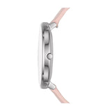Skagen Karolina Ladies White Dial Silver Case Pink Leather Strap Watch