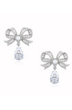 ront view of the Santinni Grand Duchess earrings featuring a pavé crystal bow and pear drop.