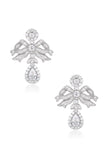 Front view of Elizabeth bow earrings with shimmering pavé crystals and pear drops.