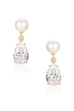 Front view of the Santinni Highgrove earrings showing the gold crystal stud and pearl drop.