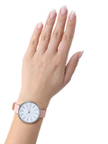 Skagen Karolina Ladies White Dial Silver Case Pink Leather Strap Watch