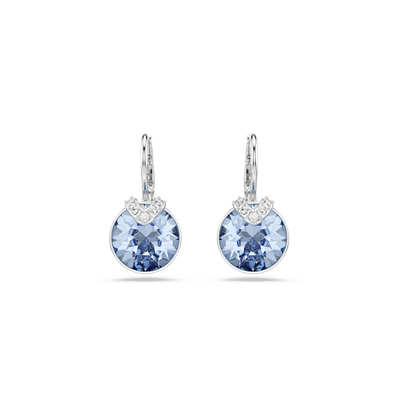 Swarovski Bella V Drop Earrings Round Cut Blue Rhodium Plated