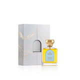 The Gate Fragrances Sensual Dream Extrait de Parfum bottle with golden liquid and gold cap, luxury perfume in clear glass.