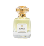 Front studio view of Touch of Oud Salwan Extrait de Parfum 80ml from Blue Salon Online. The clear glass flacon contains a pale-yellow liquid, finished with a minimalist white label and gold cap.