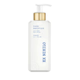 White rectangular EX-NIHILO Fleur Narcotique body lotion bottle with faceted sides, gold-toned collar, and white pump dispens