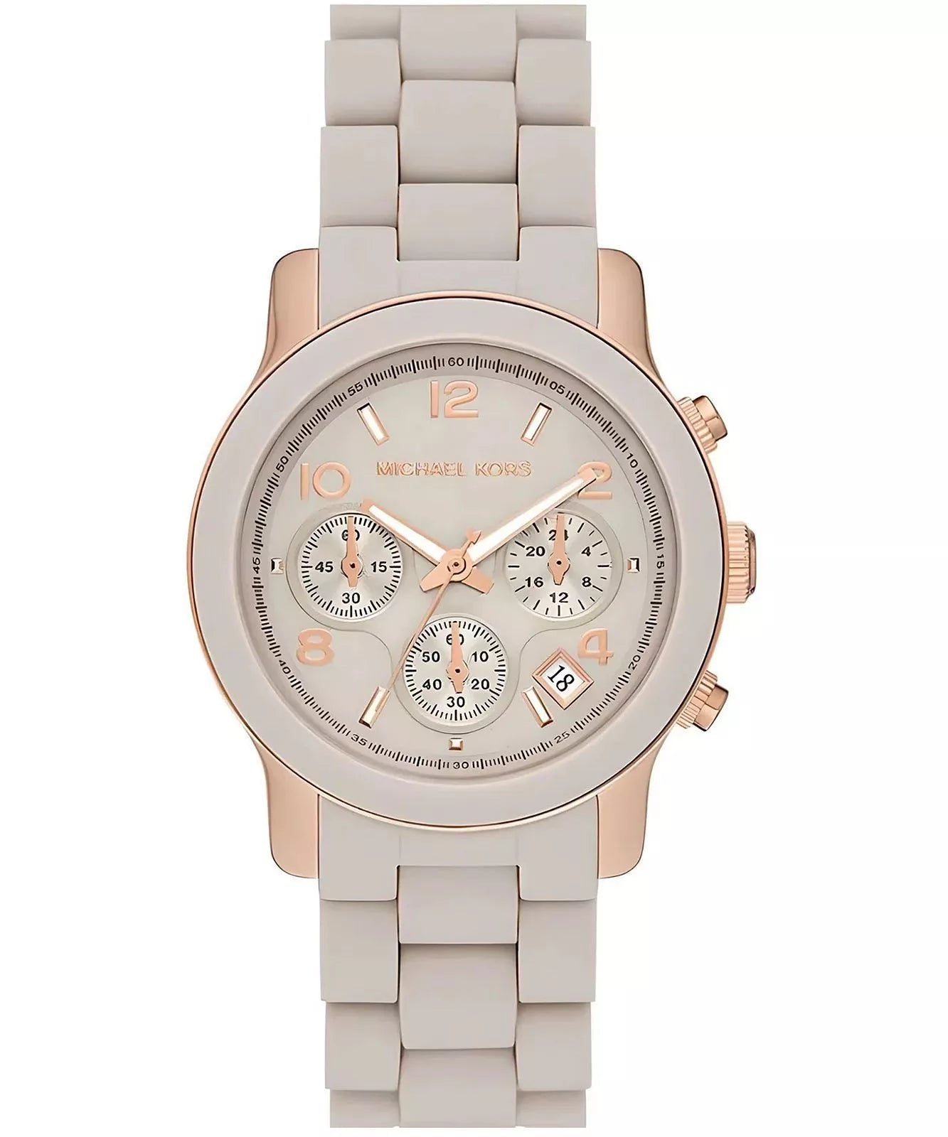 Michael Kors Runway Chronograph Ladies Beige Dual Rose Gold Beige Wa Bluesalon