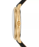 Michael Kors Slim Runway Ladies Gold Case Black Leather Strap Watch