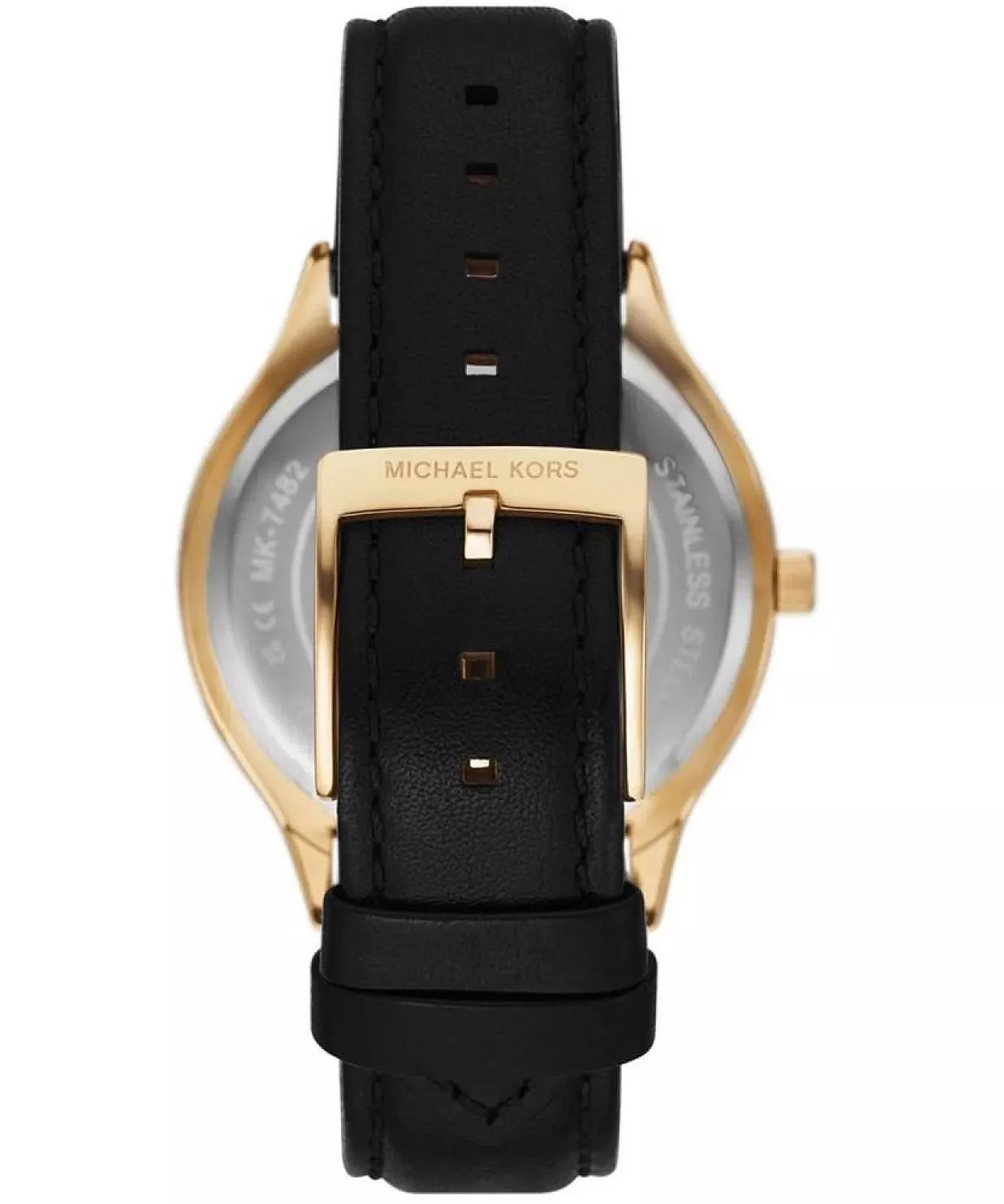 Michael Kors Slim Runway Ladies Gold Case Black Leather Strap Watch Bluesalon